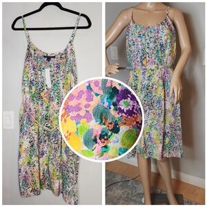 NWT French Connection 100% Silk Multicolored Sleeveless Dress Belted Pockets 10